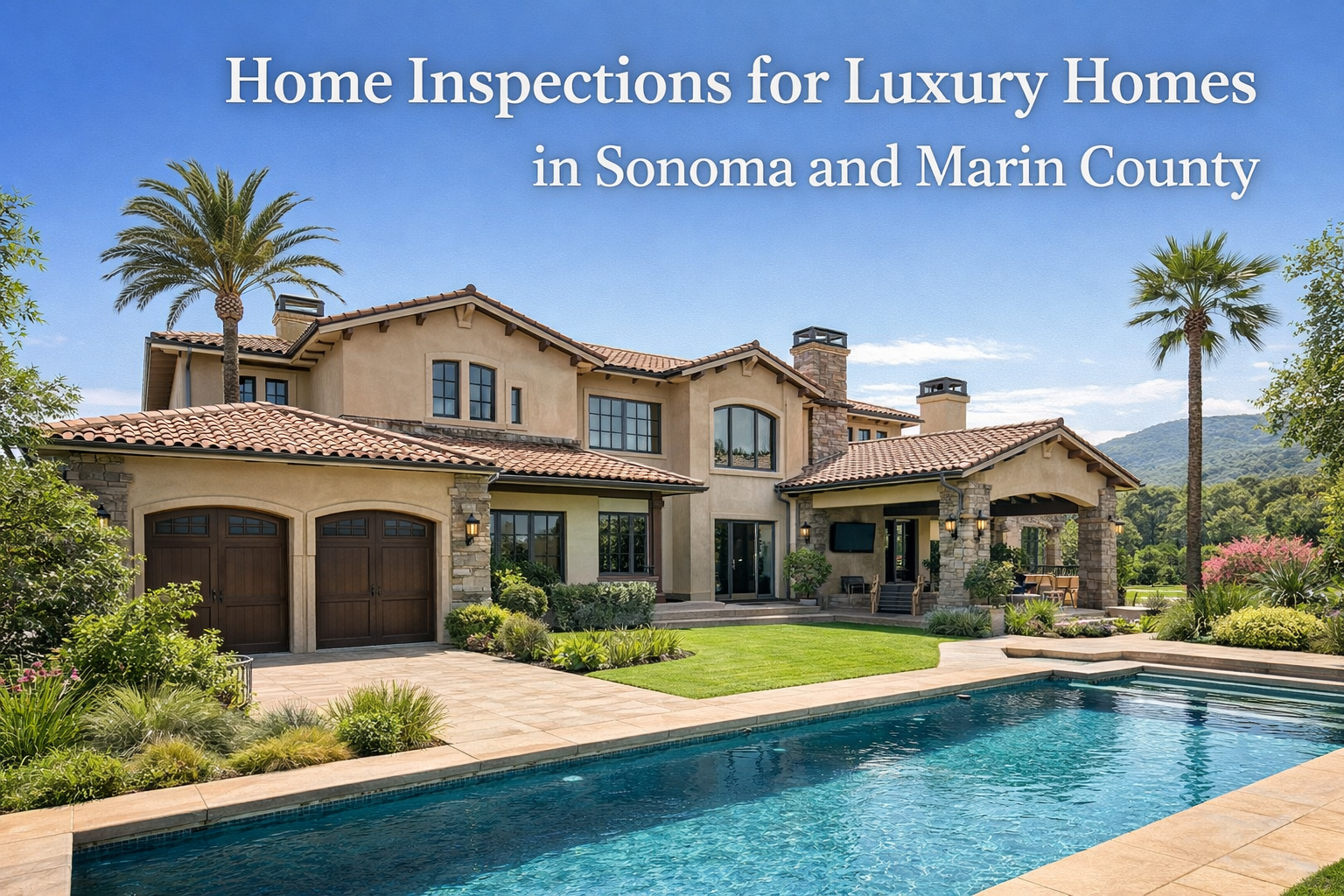Luxury home exterior in Sonoma County with modern architecture and high-end finishes representing properties requiring detailed home inspections